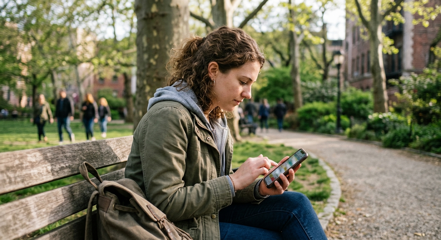 情境首圖：一名用戶在活動結束後，輕鬆地關閉 App，臉上帶著安心與釋然的笑容。