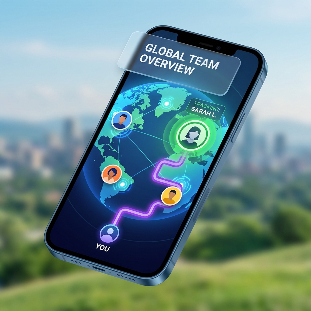 技術示意圖:簡化的HTTP Polling定位更新流程,展示手機端定時向伺服器發送位置資訊並接收隊友位置