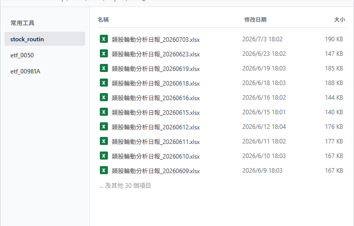 資料夾裡每天累積的 Excel 報表